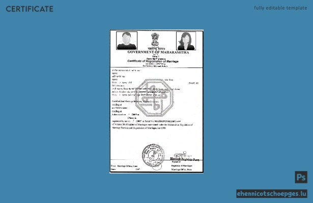 Vorschau eines Beispiels einer Heiratsurkunde der Regierung von Maharashtra, Indien